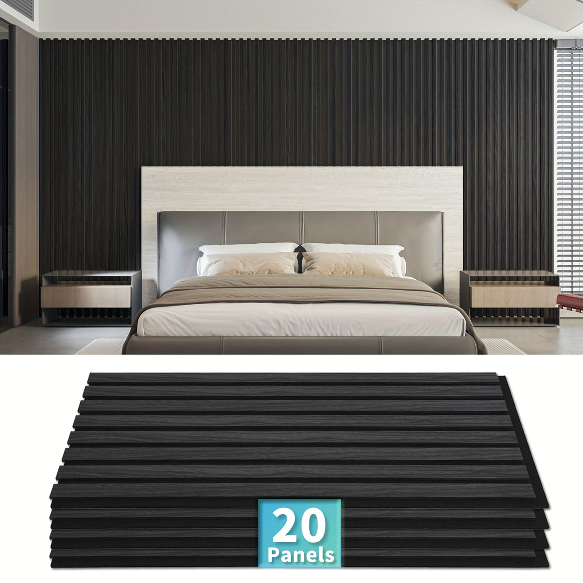 3D Wood-Look Wall & Ceiling Tiles 20-Panel Set (40 Sq Ft), MDF Grille Noise-Insulating Panels 24"x12", Textured Wood Grain Finish, Easy Install, Available in Deep Walnut / Walnut / Oak / Gray Oak
