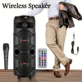 Portable Bluetooth PA Speaker with Dual 8" Woofers, Karaoke System with Wired Microphone & Remote Control, Rechargeable Battery, MP3/USB/SD/AUX/FM, LED Battery Indicator, Heavy Bass Sound