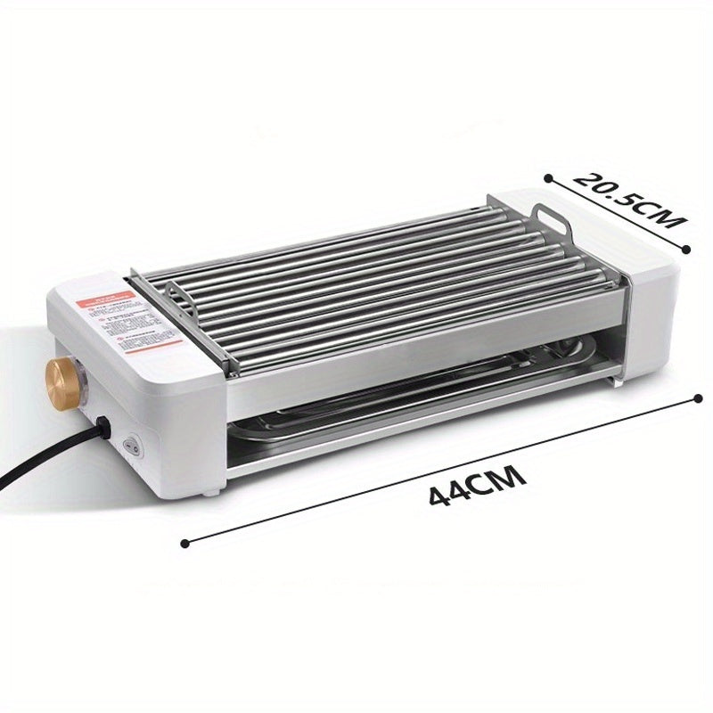 4-in-1 Electric Sausage Grill – Non-Stick Countertop with Adjustable Temperature Detachable Panel Silicone Oil Brush & Three-Tray Dish Easy to Clean for Kitchen & Dormitory Use in White