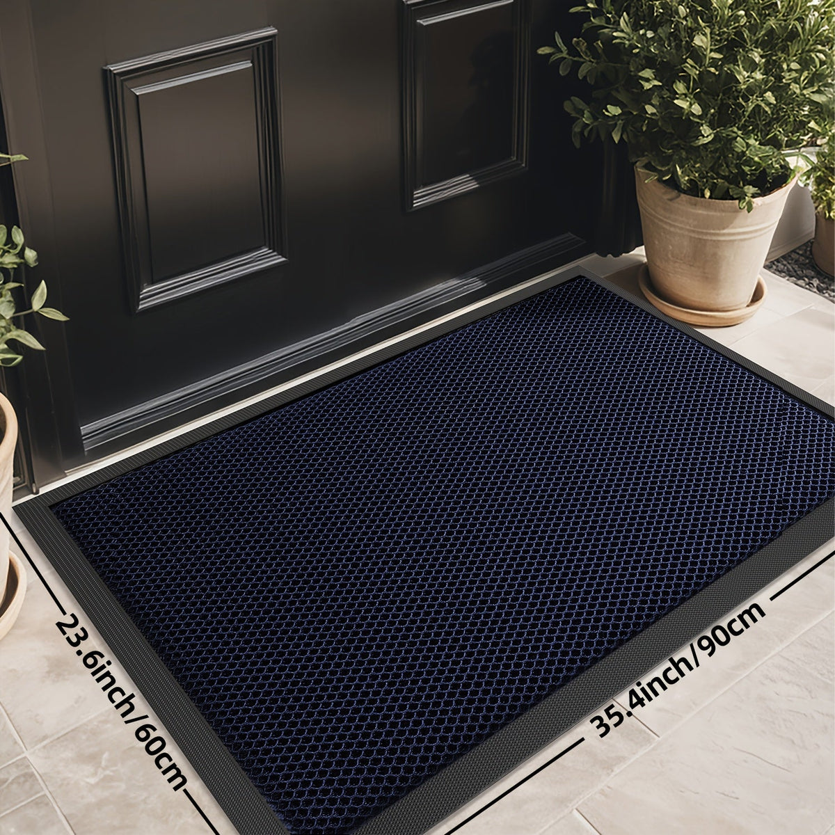 Heavy-Duty Nylon Door Mat – 3D Grid Dirt Trapping Low Profile 0.39" Non-Slip Rubber Backing All-Season for Front Door Patio Garage & Entryway in Black Brown Blue & Black Gray