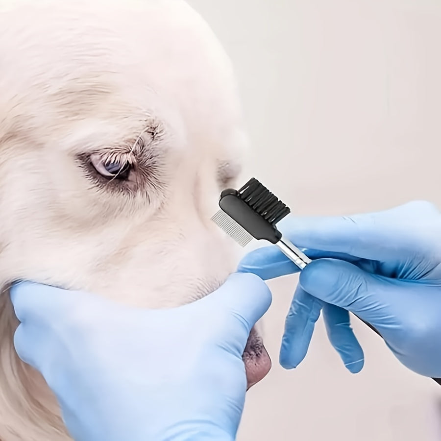 Pet Eye Tear Stain Remover Comb - Double-Sided Eye Grooming Brush for Removing Crust, Mucus, and Tear Stains, Eye Care Tool for Small Cats and Dogs, Pet Grooming Accessories, Black