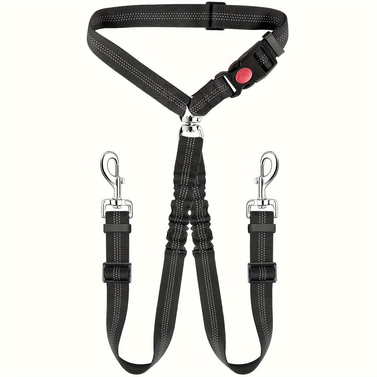 Dual Dog Car Seat Belt for 2 Dogs, No-Tangle Headrest Restraint, Adjustable Bungee Pet Safety Harness for Small, Medium, and Large Dogs for Car Travel