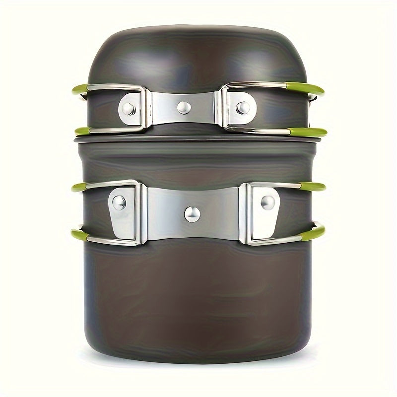 304 Stainless Steel Camping Cookware Set with Foldable Storage – Durable Compact Pot with Knives & Forks Utensils for Outdoor Backpacking, Hiking, Picnics & Camping, Green & Orange, Lightweight Camp Kitchen Kit