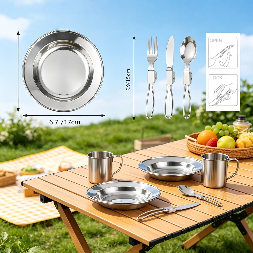 Camping Cookware Mess Kit 8/9/14/15 Piece, Portable Non-Stick Aluminum Alloy Camp Cook Set with Kettle, Pot, Frying Pan, Plates, and Utensils, Lightweight Backpacking Outdoor Cooking Gear for Hiking & Travel