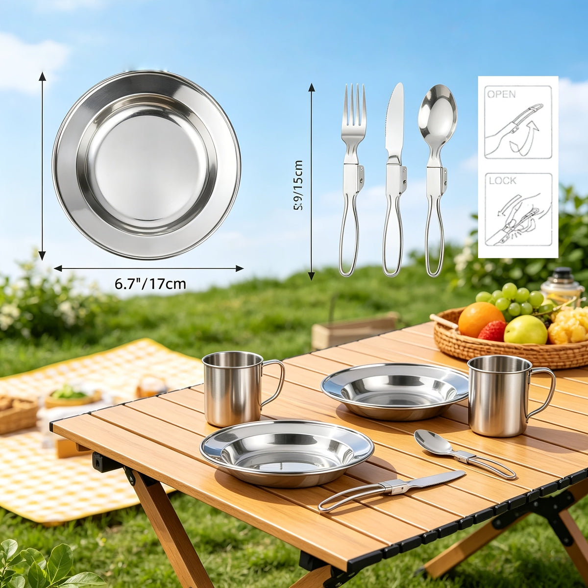 Camping Cookware Mess Kit 8/9/14/15 Piece, Portable Non-Stick Aluminum Alloy Camp Cook Set with Kettle, Pot, Frying Pan, Plates, and Utensils, Lightweight Backpacking Outdoor Cooking Gear for Hiking & Travel
