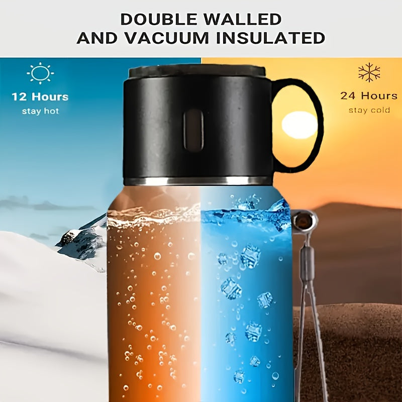 600ml (20oz) Stainless Steel Tumbler, Double-Wall Vacuum Insulated, Leak-Proof Lid with Handle, Cleaning Brush Included, for Hot/Cold Drinks, Travel, Office, Gym, Outdoor Water Bottle