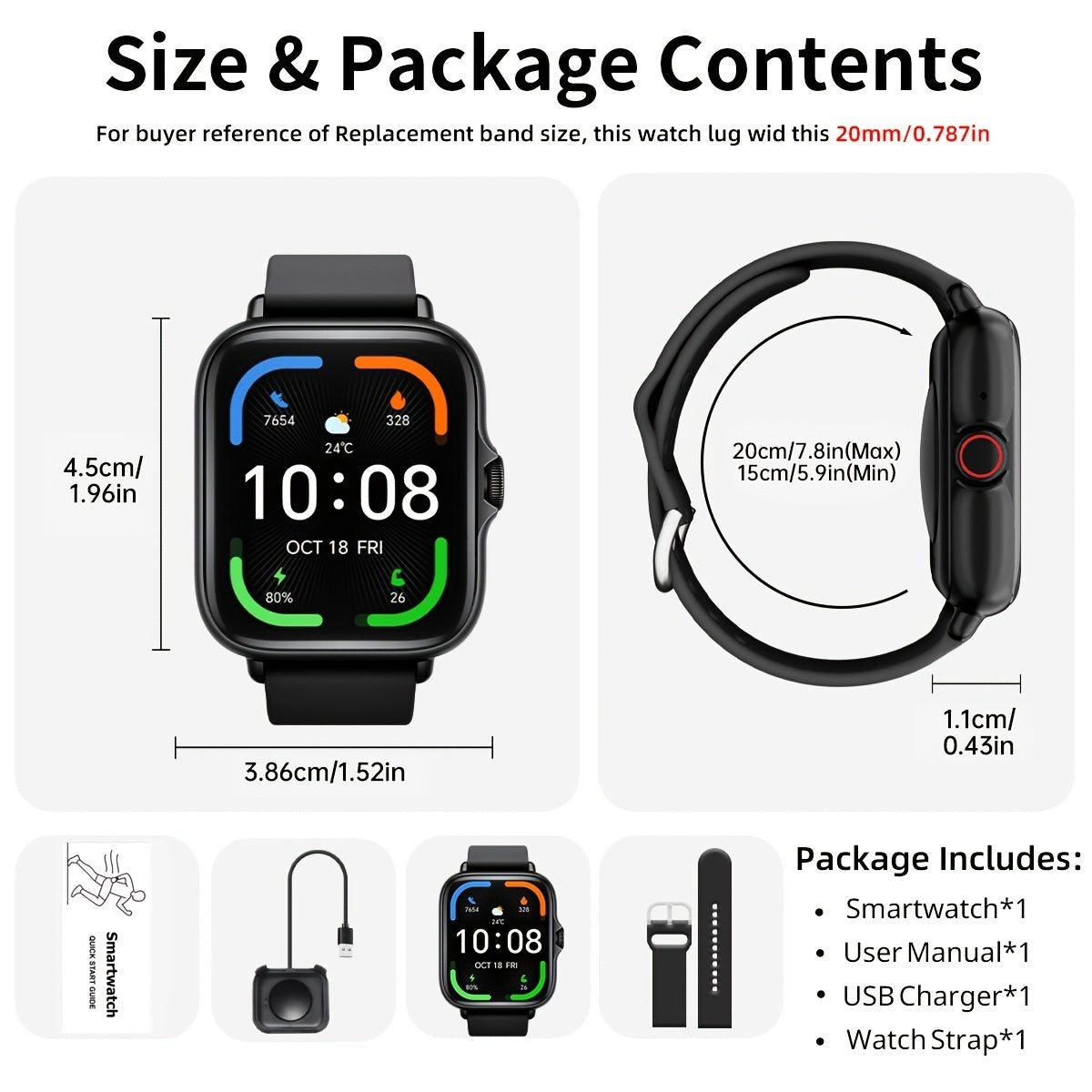 Smart Watch 1.83 Inch Full Touch Screen Answer Make Calls Messages Sports Pedometer Fitness Tracker Compatible with iPhone Android for Women Men Multiple Colors