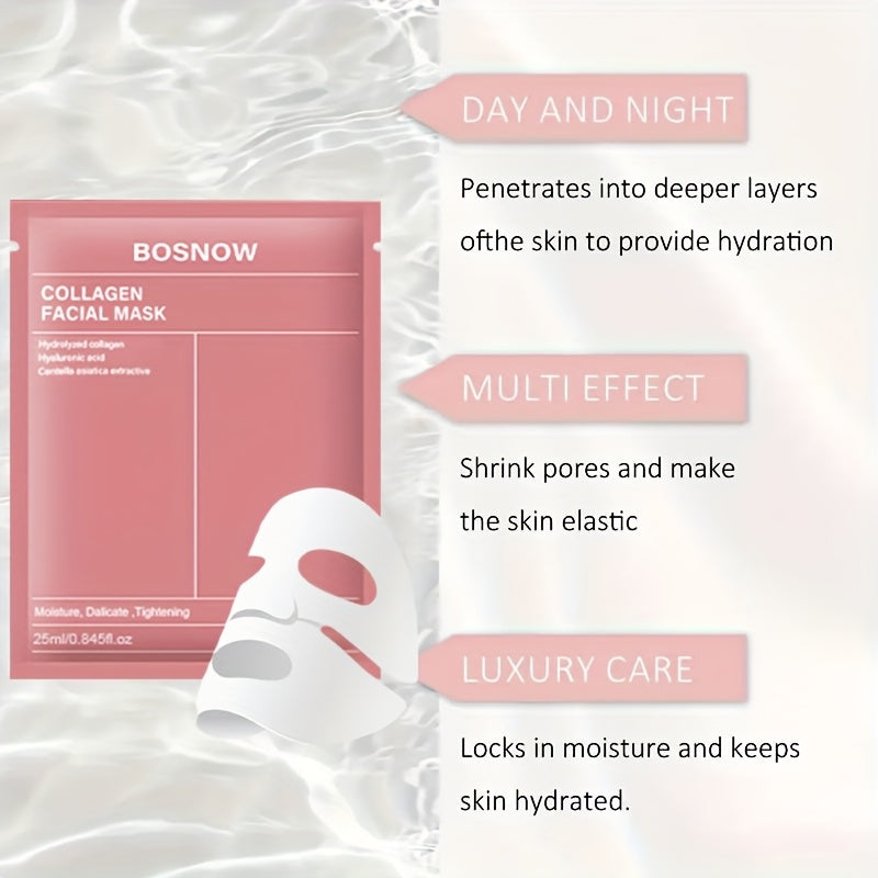 5-Piece Instant Lifting Collagen Face Mask - Moisturizing, Firming & Brightening Sheet Mask for Hydrated, Smooth & Glowing Skin - For Dry & Sensitive Skin