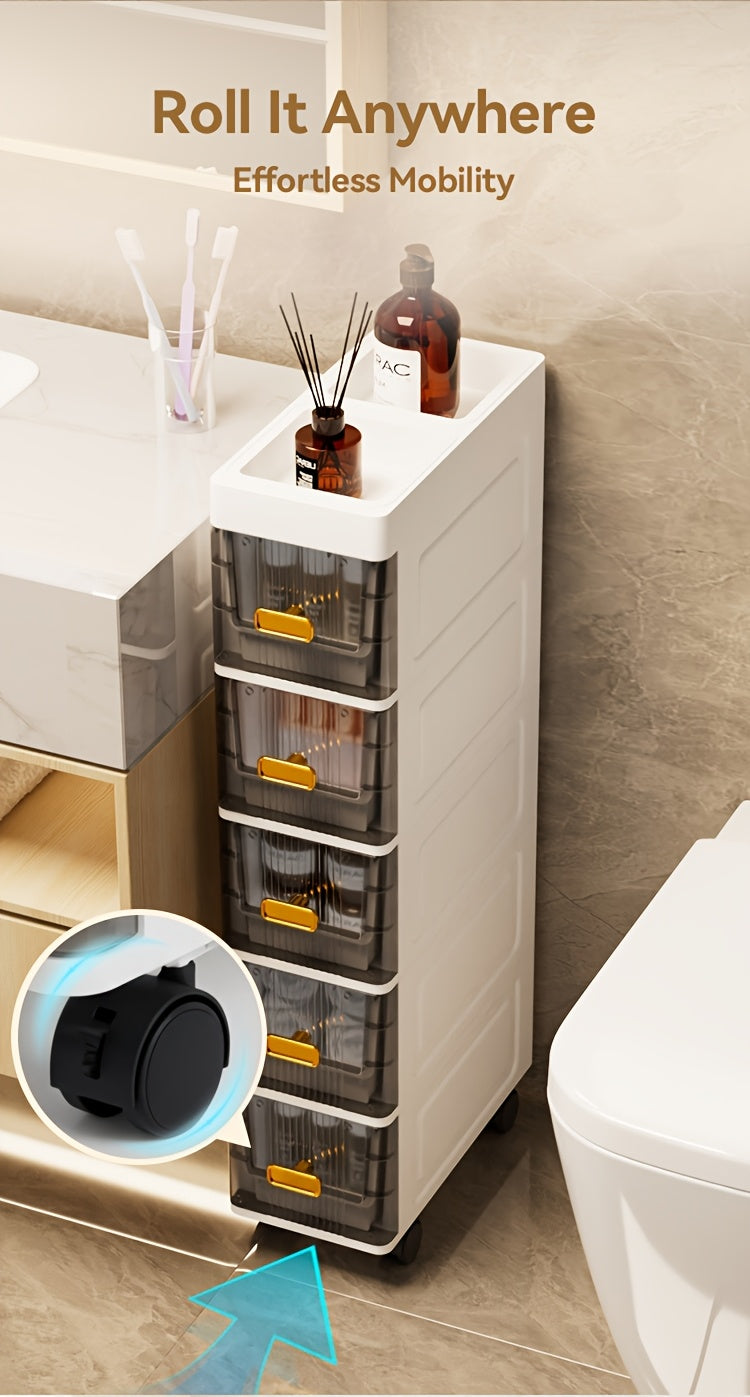 Slim Rolling Storage Cabinet with Drawers and Wheels, Waterproof PP Organizer, 3/4/5/6 Tier for Bathroom, Kitchen, Bedroom, and Small Spaces – Narrow Drawer Unit
