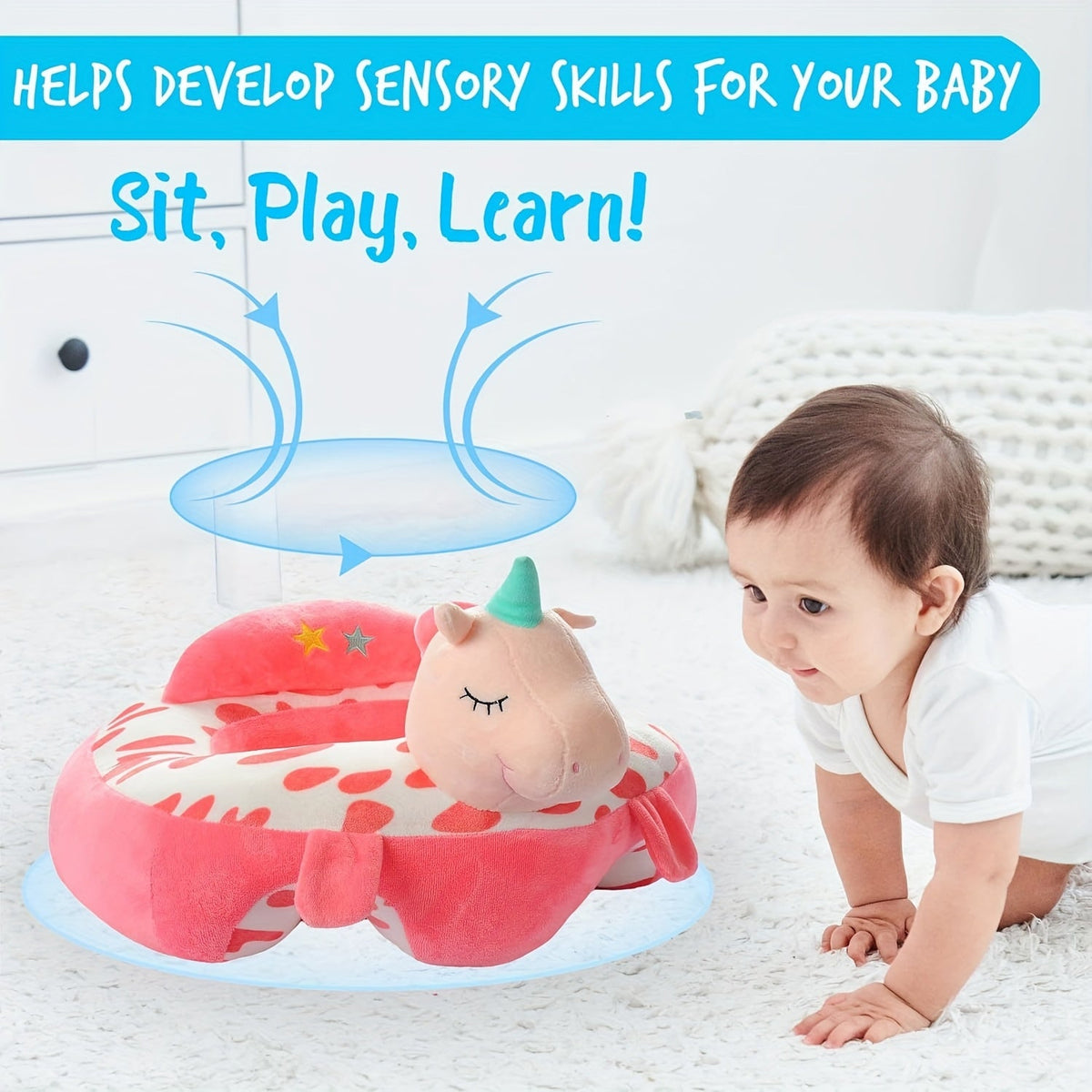 Plush Baby Floor Sofa Chair Infant Sit Up Support Seat Portable Toddler Cushion for Learning to Sit – 4 Months and Up Orange