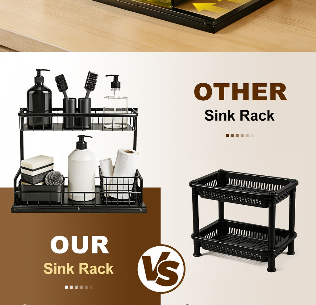 Pull-Out Under Sink Organizer, 2-Tier Slide-Out Cabinet Shelf, Kitchen/Bathroom Utility Storage Rack, Sliding Cabinet Organizer for Under Sink, Kitchen, Bathroom, or Pantry – 1 or 2 Pack Options