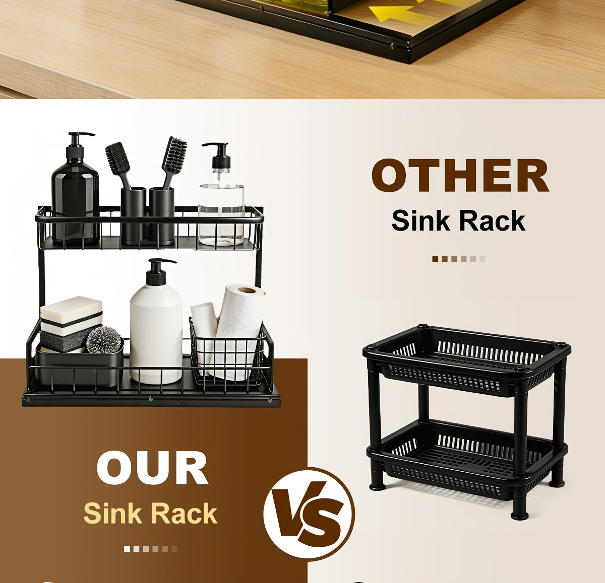 Pull-Out Under Sink Organizer, 2-Tier Slide-Out Cabinet Shelf, Kitchen/Bathroom Utility Storage Rack, Sliding Cabinet Organizer for Under Sink, Kitchen, Bathroom, or Pantry – 1 or 2 Pack Options