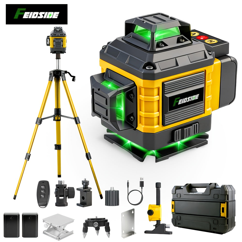 16-Line 4D Laser Level - 360° Self-Leveling, 2x 3000mAh Batteries, Remote Control, Digital Display, Optional 39" Tripod - Construction, Tile, Renovation, Wall & Floor Alignment, Picture Hanging