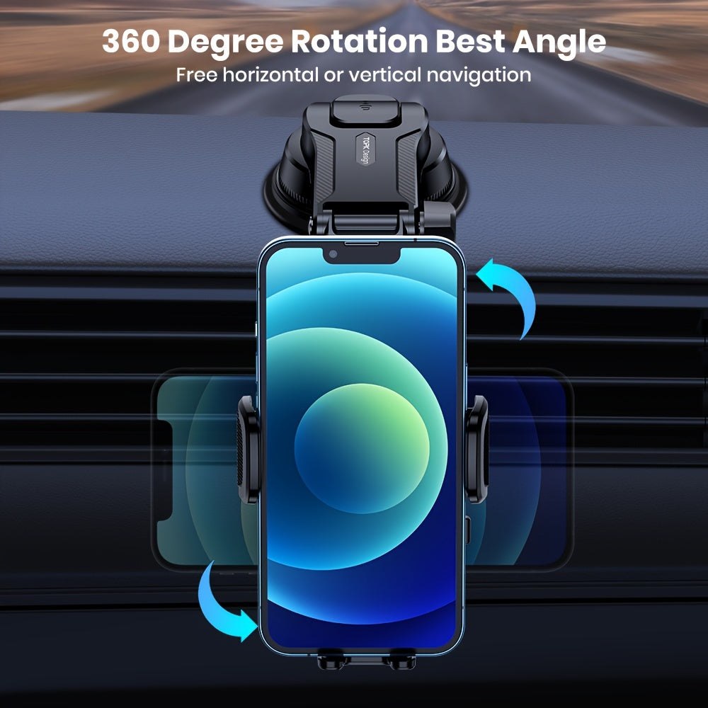 Dashboard Car Phone Mount with Strong Adhesive Pad, 360° Adjustable for Vertical and Horizontal Use, Includes Bonus Adhesive Pads, Universal Fit for iPhone 15 14, Samsung Galaxy, and Android, Black