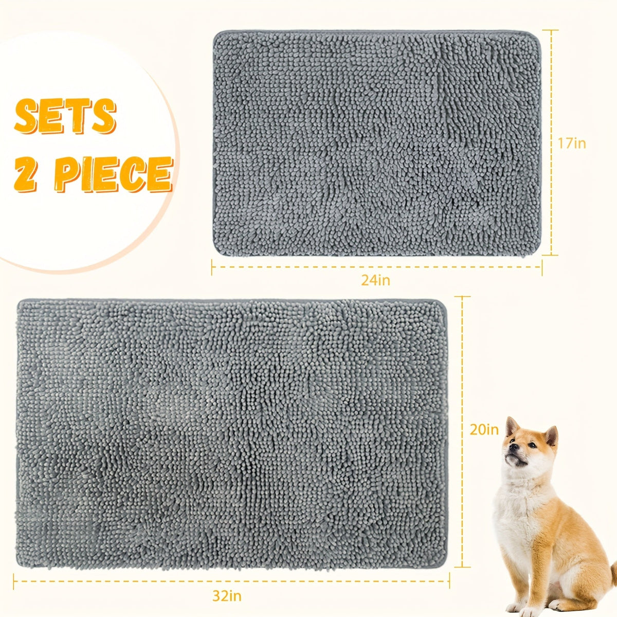 Dog Door Mat for Muddy Paws 2-Pack – Absorbent Non-Slip Washable Microfiber Mud Mat, Quick Dry Indoor Entry Floor Mat for Dogs, Machine Washable, Available in 24x17 & 32x20 inches, 3 Colors
