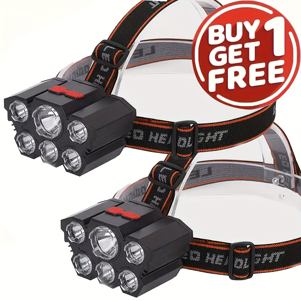 LED Rechargeable Headlamp 2-Pack – 5 LED USB Charging 4-Mode IP65 Waterproof Head-Mounted Flashlight for Camping, Hiking, Hunting, Fishing, Running, and Outdoor Sports for Men and Women