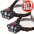 LED Rechargeable Headlamp 2-Pack – 5 LED USB Charging 4-Mode IP65 Waterproof Head-Mounted Flashlight for Camping, Hiking, Hunting, Fishing, Running, and Outdoor Sports for Men and Women