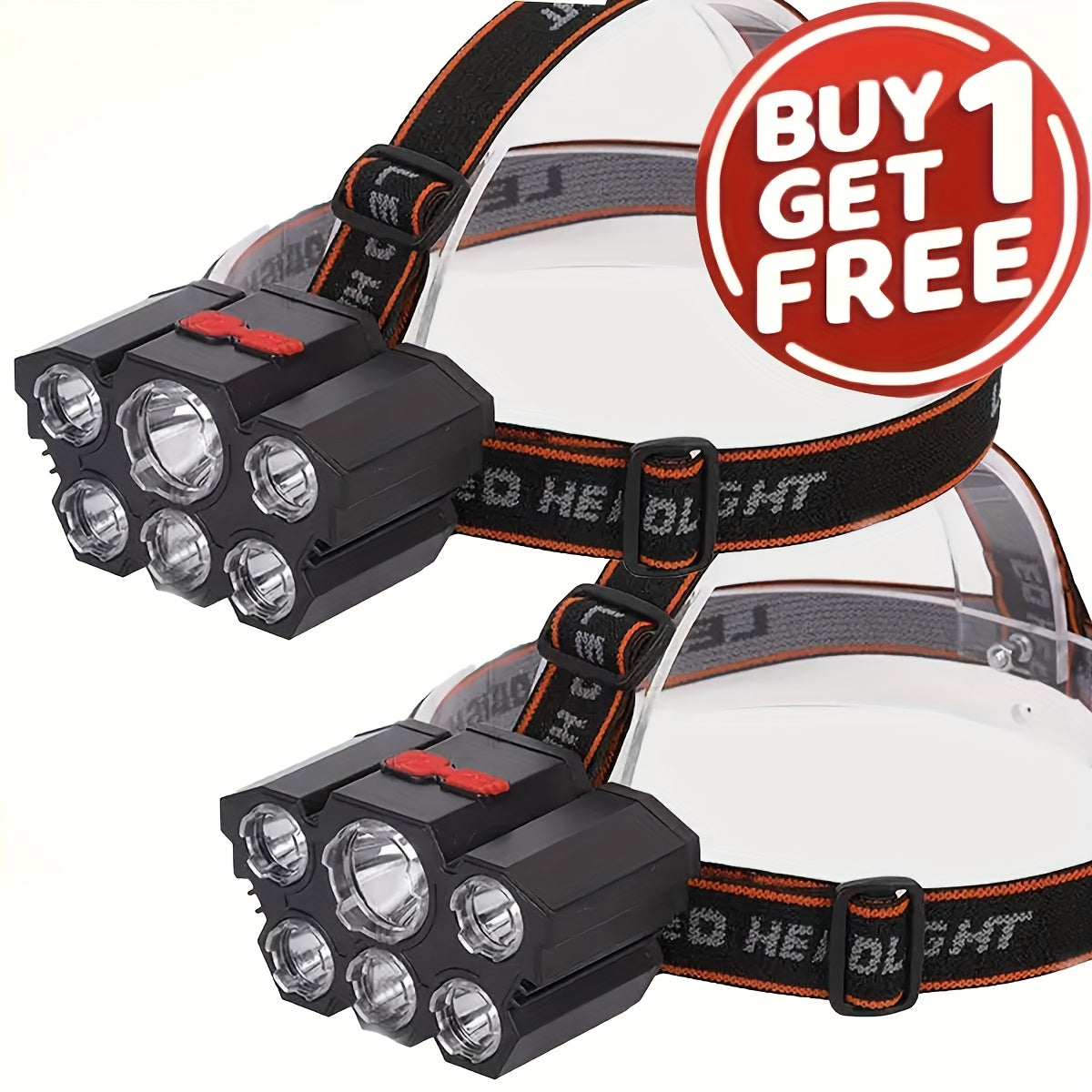 LED Rechargeable Headlamp 2-Pack – 5 LED USB Charging 4-Mode IP65 Waterproof Head-Mounted Flashlight for Camping, Hiking, Hunting, Fishing, Running, and Outdoor Sports for Men and Women
