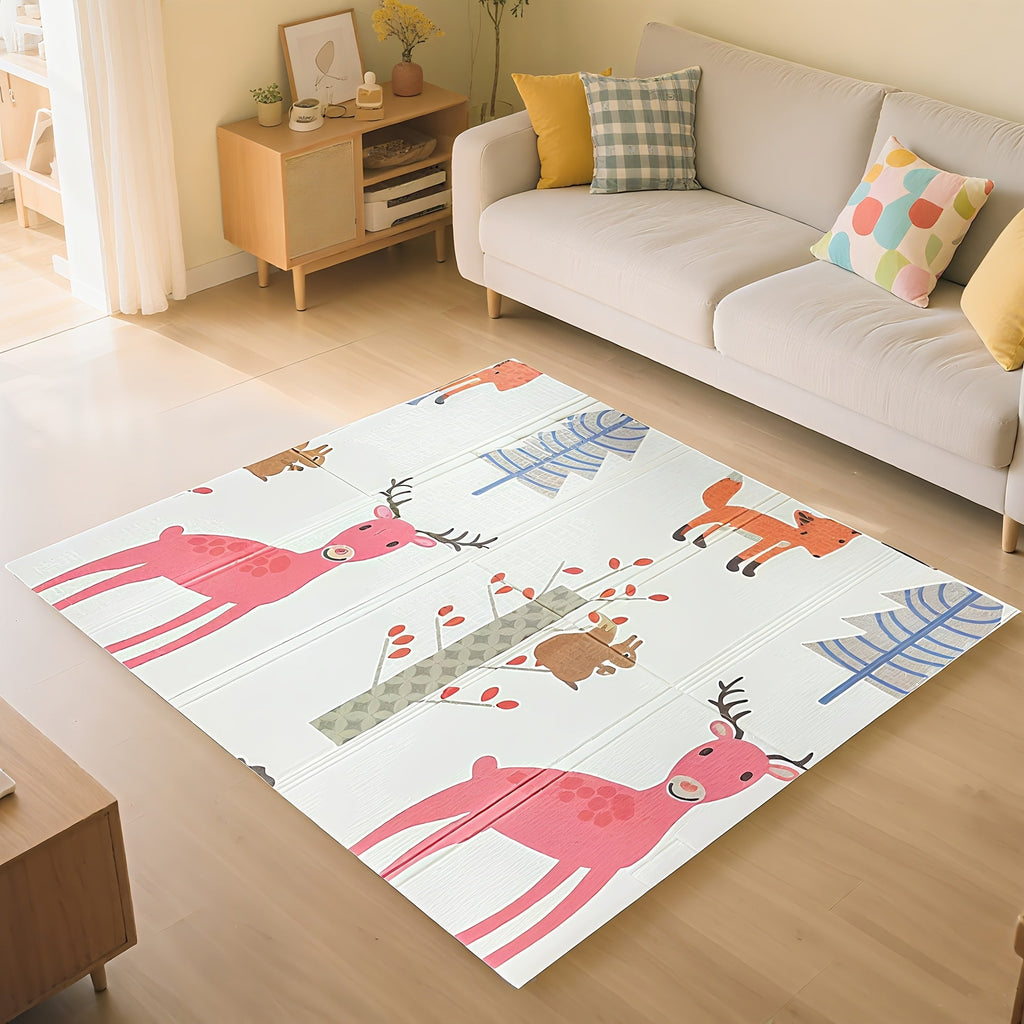 Thickened Baby Crawling Mat, Cute Dragon Cartoon Pattern, Foldable Easy-Store Infant Tummy Time & Learning-to-Crawl Floor Mat for Living Room & Bedroom, 120x120x1cm