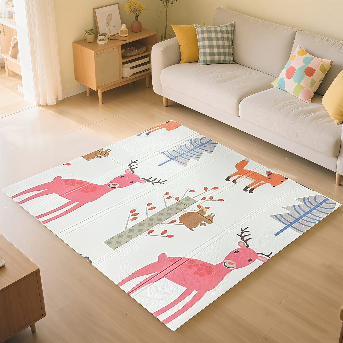 Thickened Baby Crawling Mat, Cute Dragon Cartoon Pattern, Foldable Easy-Store Infant Tummy Time & Learning-to-Crawl Floor Mat for Living Room & Bedroom, 120x120x1cm