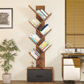 6-Tier Tree Bookcase 44.5" Vintage Narrow Floor Standing Bookshelf with Drawer – Wooden Book Organizer for Office Bedroom Living Room