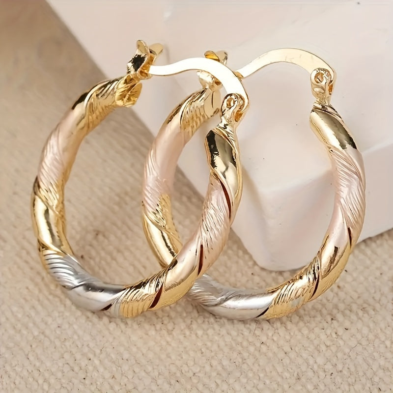 14K Gold Plated Twisted Hoop Earrings for Women – Vintage Bohemian Creole Round Hoops, Nickel-Free Copper, Perfect for Daily Wear, Wedding, Party, Birthday, and Christmas Gifts
