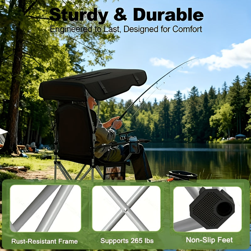 Portable Camping Chair with Canopy – Folding Chair with UV Sun Shade, 600D Oxford Fabric, Lightweight & Durable for Camping, Beach, Picnics, Fishing & Sports, 4 Colors