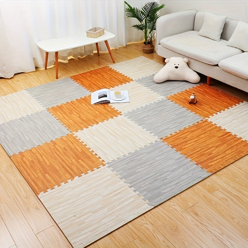 Foam Floor Mats 22 Piece Interlocking – Thick Non-Slip Moisture-Resistant Washable Gym Flooring Tiles for Home Gym Playroom Basement in Wood Grain Colors