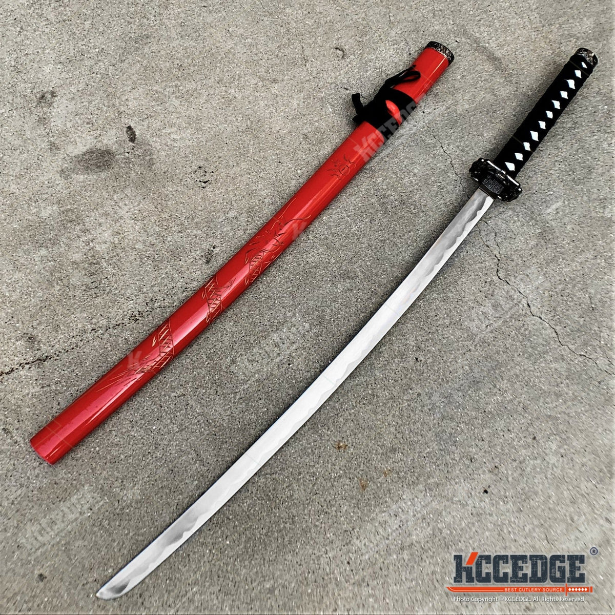 Carbon Steel Japanese Training Sword 40" Full Tang Unsharpened Katana with Dragon Engraved Wooden Scabbard – Martial Arts Practice Samurai Sword