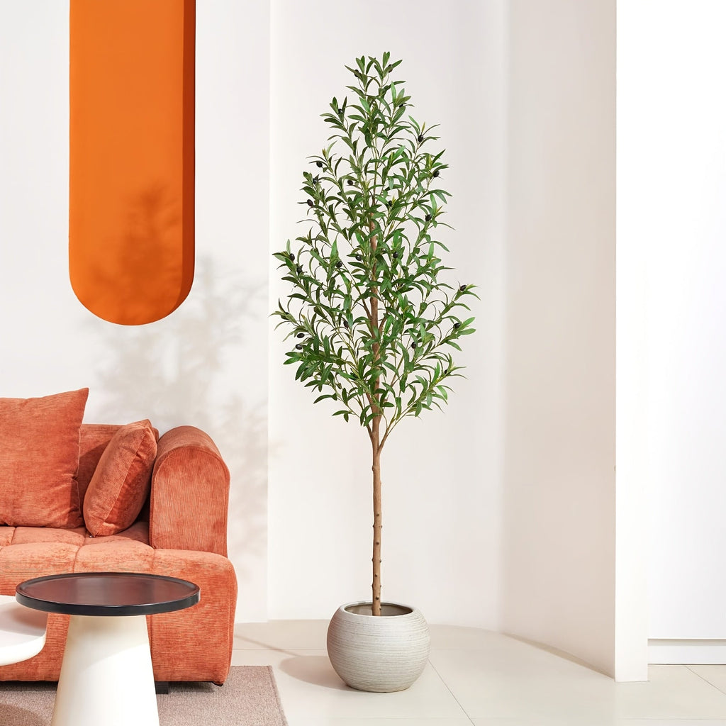 6FT Artificial Olive Tree Faux Potted Silk Plant with Realistic Trunk & Fruits Indoor Home Office & Living Room Decor