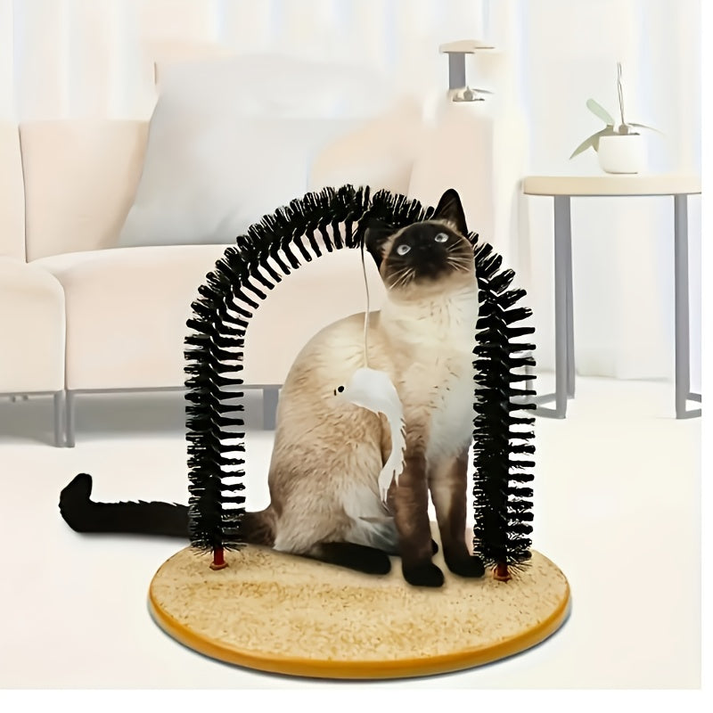 猫拱门自助理毛按摩玩具 – 适合猫咪与幼猫的互动抓挠、摩擦与理毛工具，塑料刷毛拱门，13英寸，室内猫咪解压与娱乐神器