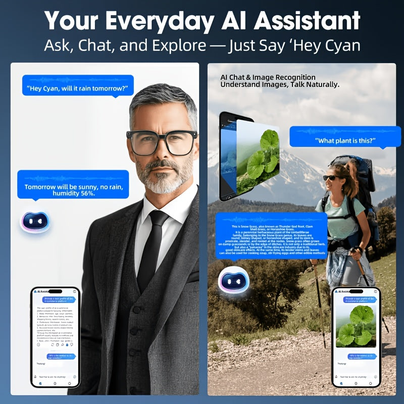 AI Smart Glasses with 8MP HD Camera, Touch Control, ChatGPT Real-Time Translation, Wireless Calling, Blue Light Protection, Dual-Mic Noise Reduction, and Photochromic Lens for Cycling, Driving, Travel, and Office Use