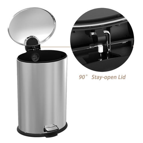 10.5 Gallon / 40L Stainless Steel Oval Pedal Trash Can – Fingerprint Resistant Hinged Lid Removable Inner Bucket Anti-Slip Base for Home Kitchen & Office