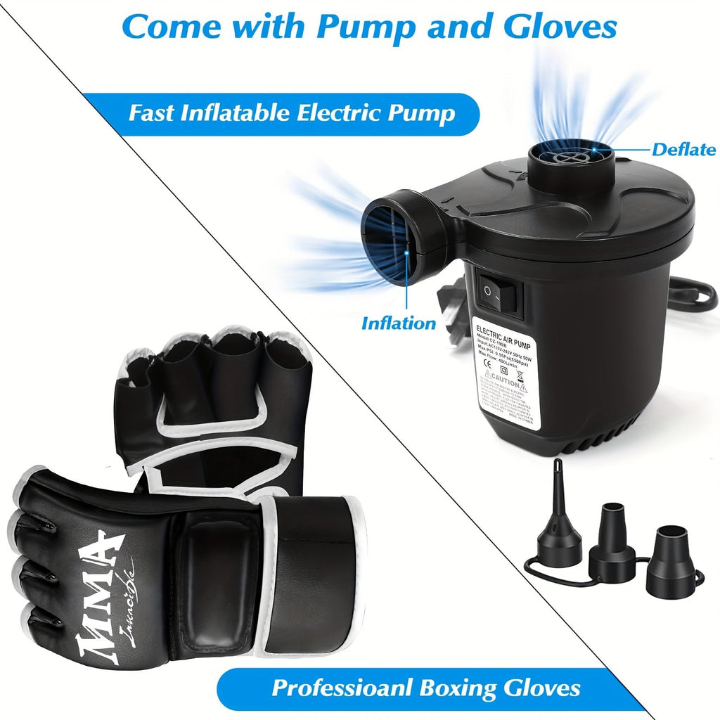 68-Inch Freestanding Inflatable Punching Bag with Stand Pump & Gloves for Adults MMA Kickboxing Muay Thai & Boxing Training Home Gym – Black