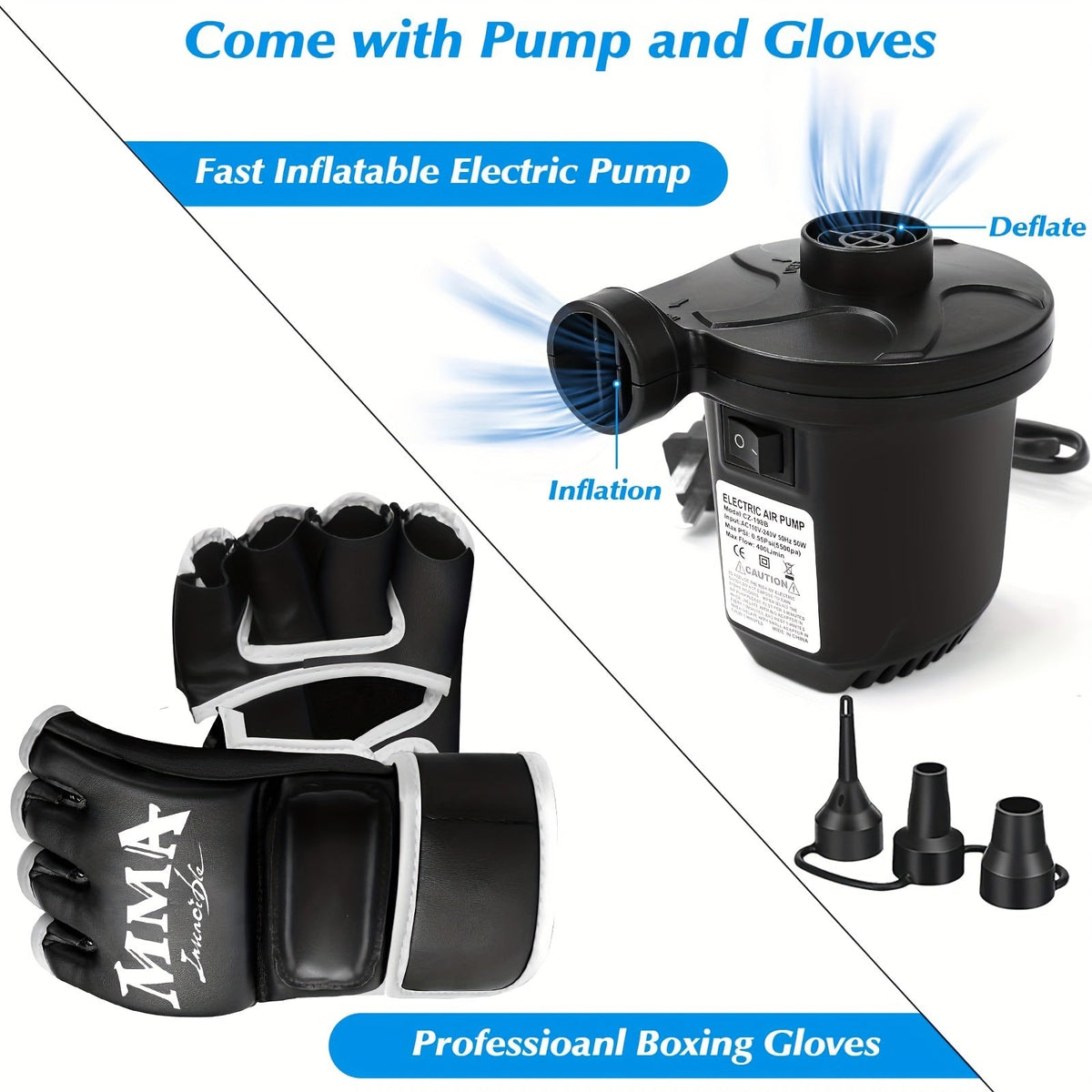 68-Inch Freestanding Inflatable Punching Bag with Stand Pump & Gloves for Adults MMA Kickboxing Muay Thai & Boxing Training Home Gym – Black
