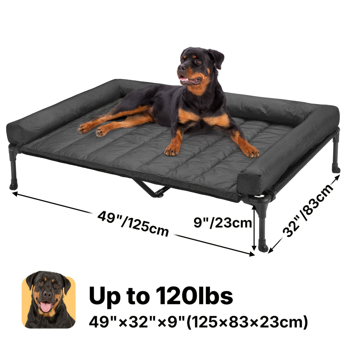 Cooling Elevated Dog Bed with Removable Pillow-Top Mat – Raised Bolster Dog Cot with Breathable Mesh and Non-Slip Feet, Dog Sofa Bed for Indoor & Outdoor Use