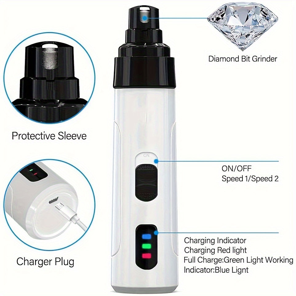 Electric Dog Nail Grinder, Quiet and Painless, USB Rechargeable, LED Screen Pet Grooming Tool