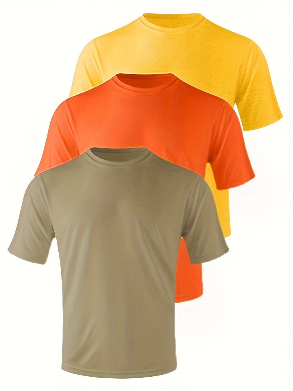 Men's UPF 50+ Quick-Dry T-Shirts 3-Pack – Moisture-Wicking Crew Neck Short Sleeve Athletic Tees Khaki Orange Yellow S-3XL for Swimming, Beach, Outdoor Sports, Fishing, and Hiking