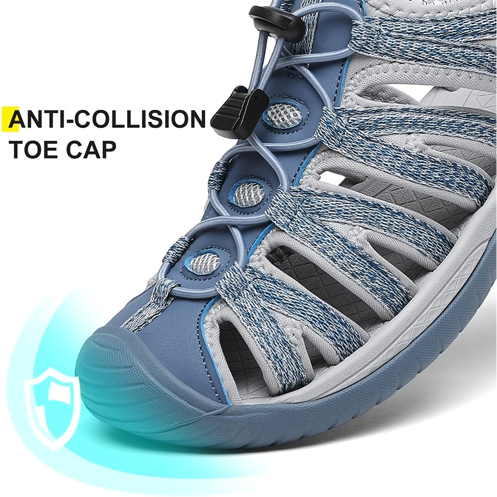 Women's Closed-Toe Hiking Sandals, Lightweight Non-Slip Water Sandals with Adjustable Bungee Lace & Hook-and-Loop Strap, Breathable Athletic Sport Outdoor Shoes for Beach, Camping, Fishing, Travel, and Walking