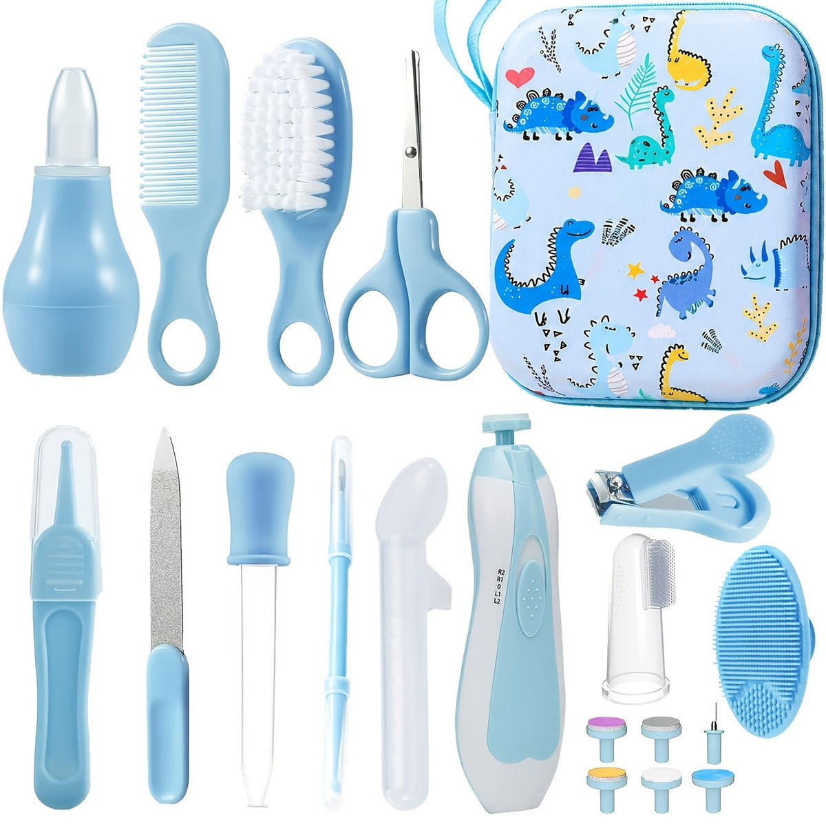15-Piece Baby Grooming & Care Kit with Portable Case, Complete Newborn Essentials Set with Hair Brush Comb Nail Clipper & Nail File for Boys & Girls, Blue & Pink