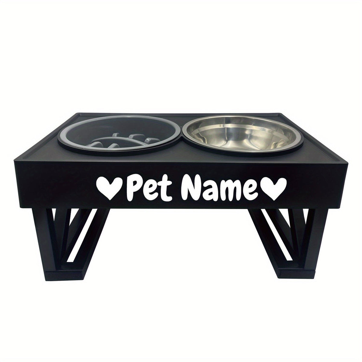 Personalized Elevated Stainless Steel Dog Bowl with Slow Feeder and Height-Adjustable Double Feeding Station for Medium to Large Dogs and Cats