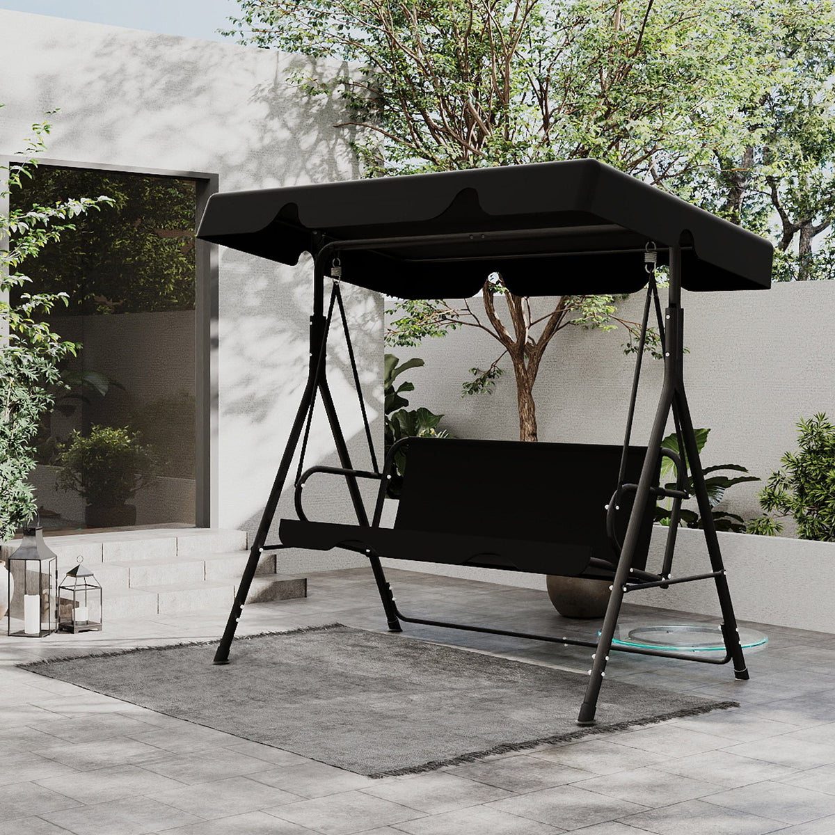 All-Weather Porch Glider Swing with UV-Treated Canopy & Rust-Proof 2-Step Powder-Coated Steel Frame – Quiet Smooth Gliding Outdoor Swing for Patio, Garden & Backyard, Black Beige Brown – Nova Mart