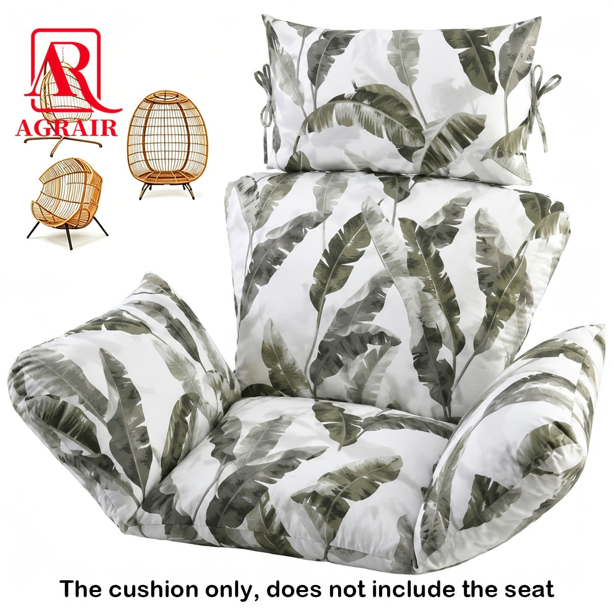Hanging Egg Chair Cushion Replacement – With Headrest & Strap Design for Indoor & Outdoor Swing Egg Chairs in Orange Blue Red White Rose Red & Banana Leaf