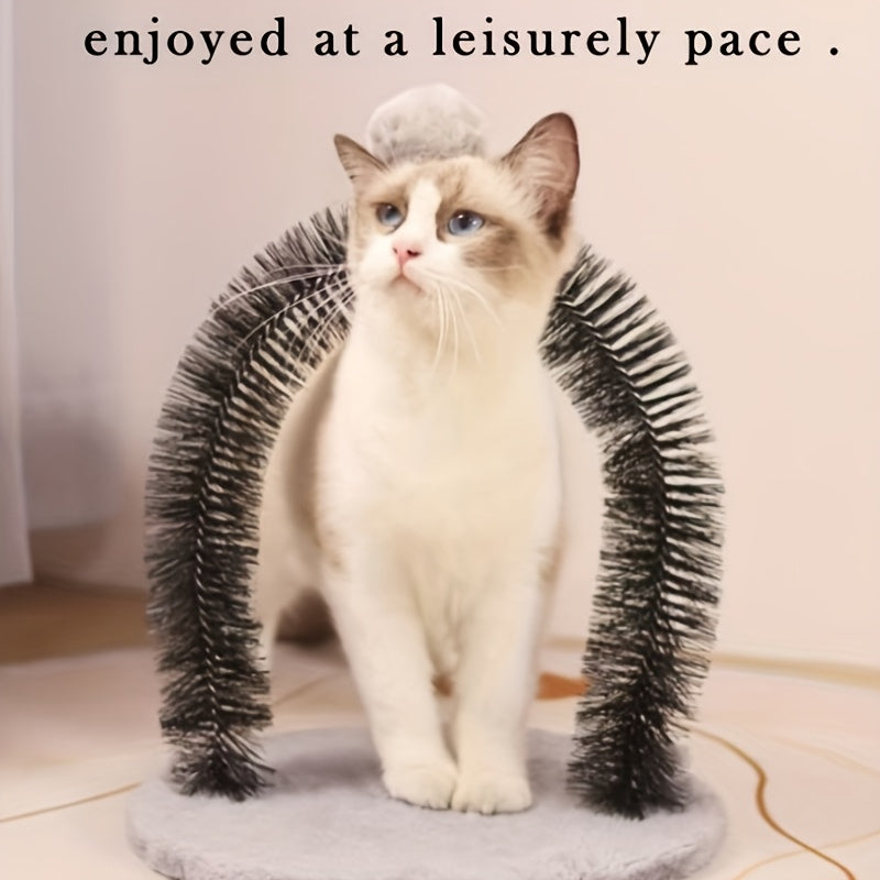 猫拱门自助理毛按摩玩具 – 适合猫咪与幼猫的互动抓挠、摩擦与理毛工具，塑料刷毛拱门，13英寸，室内猫咪解压与娱乐神器