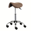 OmySalon Hydraulic Adjustable Ergonomic Saddle Rolling Stool - 18.5"–24.4" Height, 360° Swivel, 300 lbs Capacity, PU Leather, SGS Certified - Salon, Tattoo, Massage & Spa - Walnut & Brown
