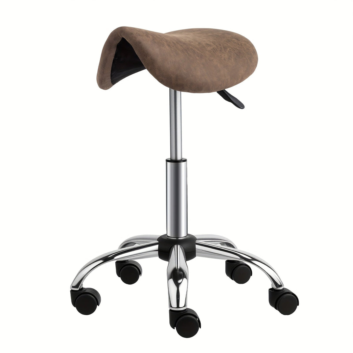 OmySalon Hydraulic Adjustable Ergonomic Saddle Rolling Stool - 18.5"–24.4" Height, 360° Swivel, 300 lbs Capacity, PU Leather, SGS Certified - Salon, Tattoo, Massage & Spa - Walnut & Brown