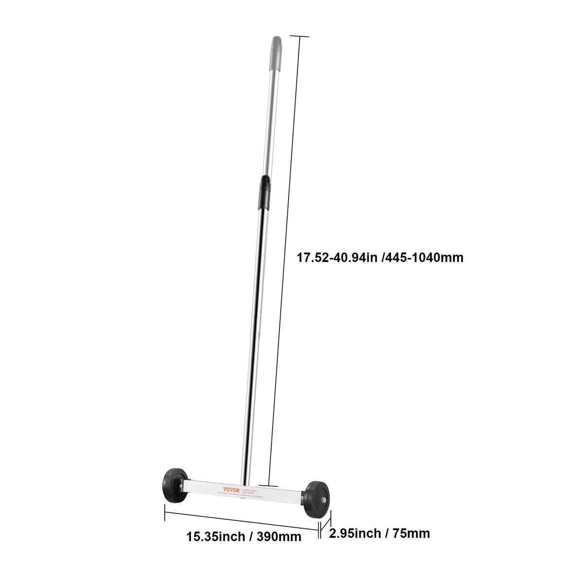 Rolling Magnetic Sweeper 15"/18", 8-45 lbs Capacity, Telescoping Adjustable Handle 17.5"-41", Aluminum Alloy Shell, Rubber Wheels, for Nail Screw Metal Debris Pickup in Garage Yard Roofing Job Site