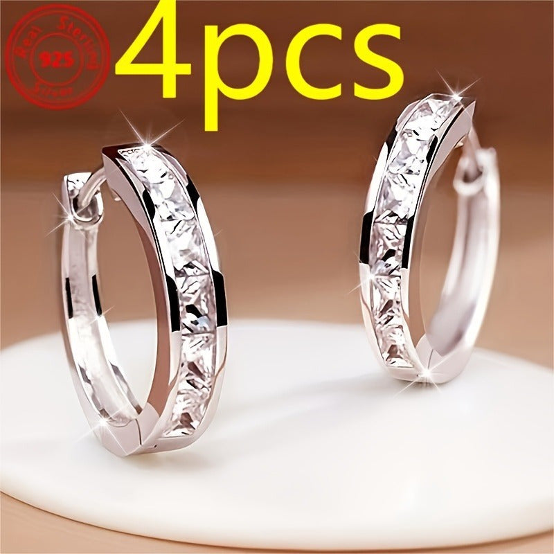 S925 Sterling Silver Zirconia Stud Earrings Set (2 Pairs) for Women – Hypoallergenic, Lightweight 3.2g, Boho Shining Earrings for Daily Wear, Dates, Parties & Valentine’s Day Gift