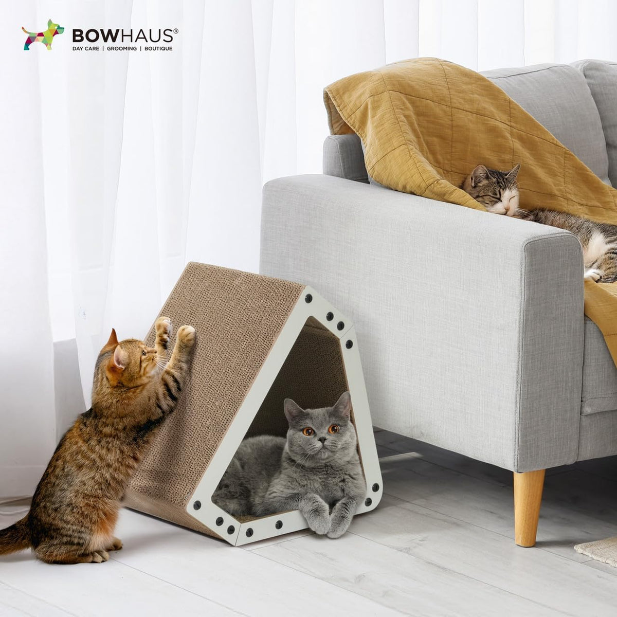 Large House-Shaped Cat Scratcher Lounger – Reversible 5-Layer Cardboard Cat Scratching Pad & Board, 16x14x12 Inches, Protects Furniture, for Indoor Cats of All Sizes, Brown/White