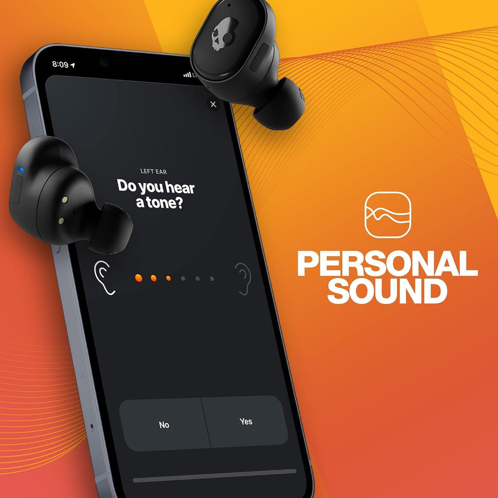 Skullcandy Grind Fuel Wireless Earbuds 40Hr Battery Rapid Charge IP55 Noise Isolating Wireless Charging Case Skull-iQ App Tile Finding & Microphone – True Black/Orange